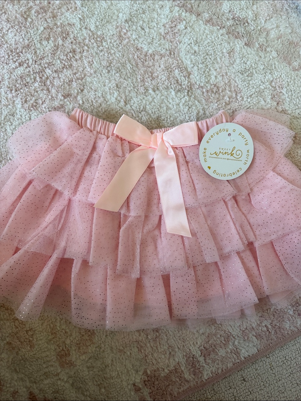Pink Layered Tulle Skirt with Bow
